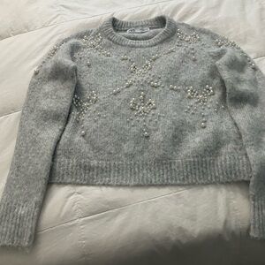 Zara Light Gray Sweater with Pearl Details